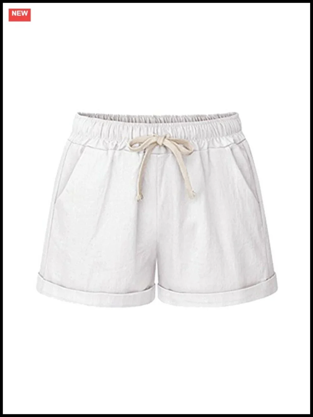 Women's Cotton Linen Bermuda Shorts Plus Size Elastic Waist with Pockets Summer